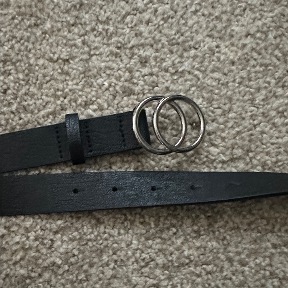 Black Belt with Silver Double Ring Buckle